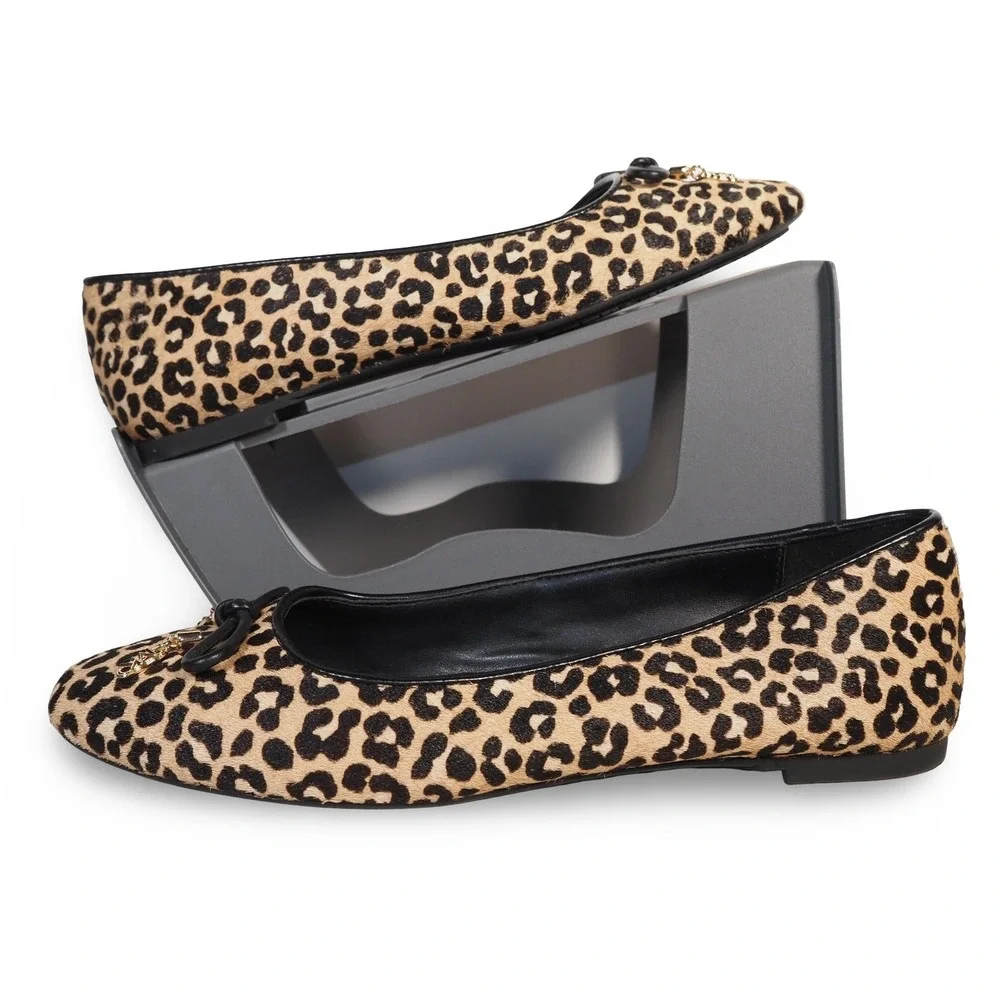 Michael Kors Nori Leopard Print Calf Hair Flats Womens 6.5M Ballet Bow Shoes
